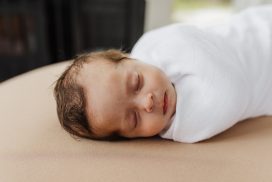 close up of baby sleeping face on brown blanket - baby photos aberdeen - newborn photographer aberdeenshire - Debbie Dee Photography