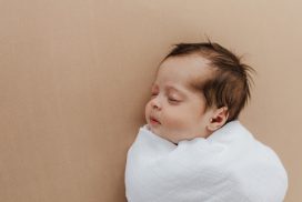 baby in swaddle on brown blanket - baby photos aberdeen - newborn photographer aberdeenshire - Debbie Dee Photography